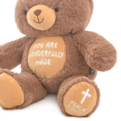 Hallmark You Are Wonderfully Made Teddy Bear Plush, 8" -Hallmark Store Dark Brown Teddy Bear With Bible Quote Embroidery 1KFA4003 03